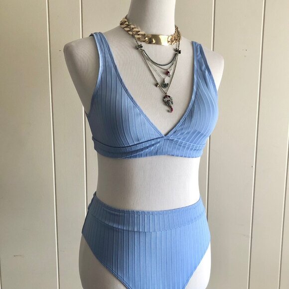 Shein Periwinkle Blue Ribbed Bikini High Waist Size L - Picture 2 of 12